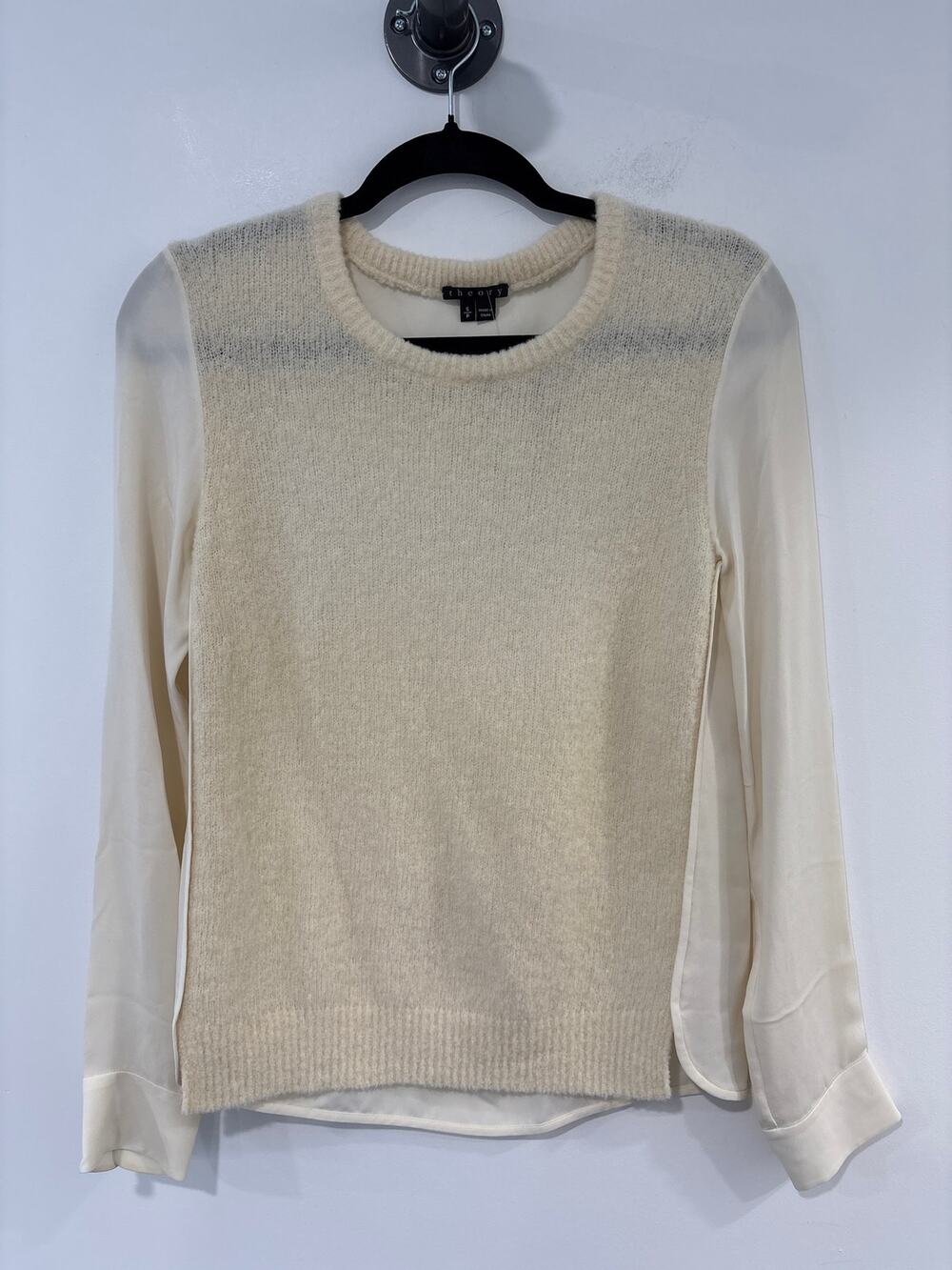 Theory Cream Wool Blend Mixed Materials Sweater Top Size S